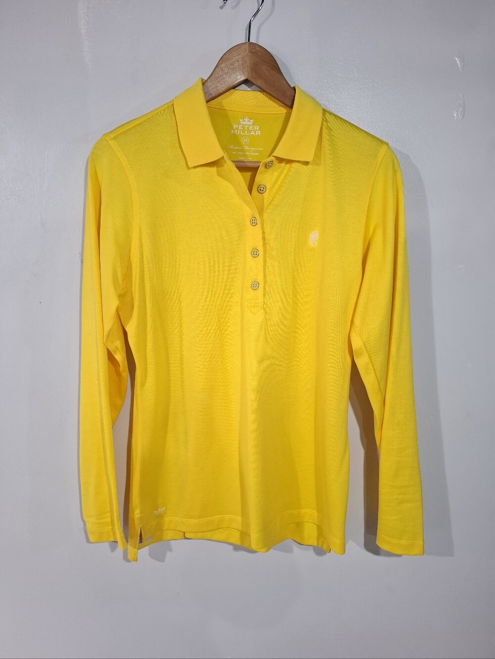 Peter Millar Womens Polo Shirt Bright Yellow Long Sleeve Golf Logo Sz M